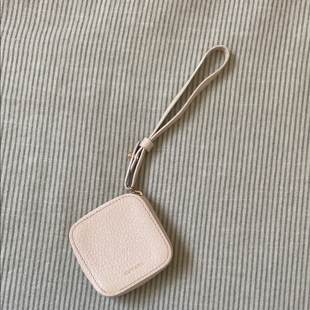 Elegant Cream Air Pod Italian Leather keychain by Cuyana